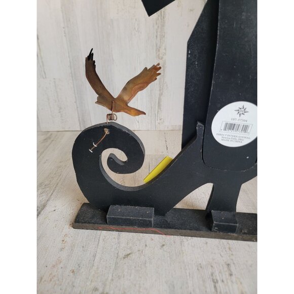 Wooden witch is out boot green striped Halloween self sitter crow - Picture 6 of 9